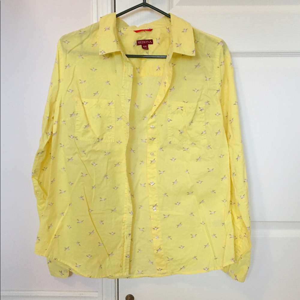 Bright Yellow Shirt with Birds Pattern for Women